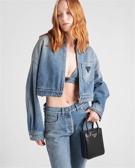 cropped denim jacket prada|prada cropped organic jacket.